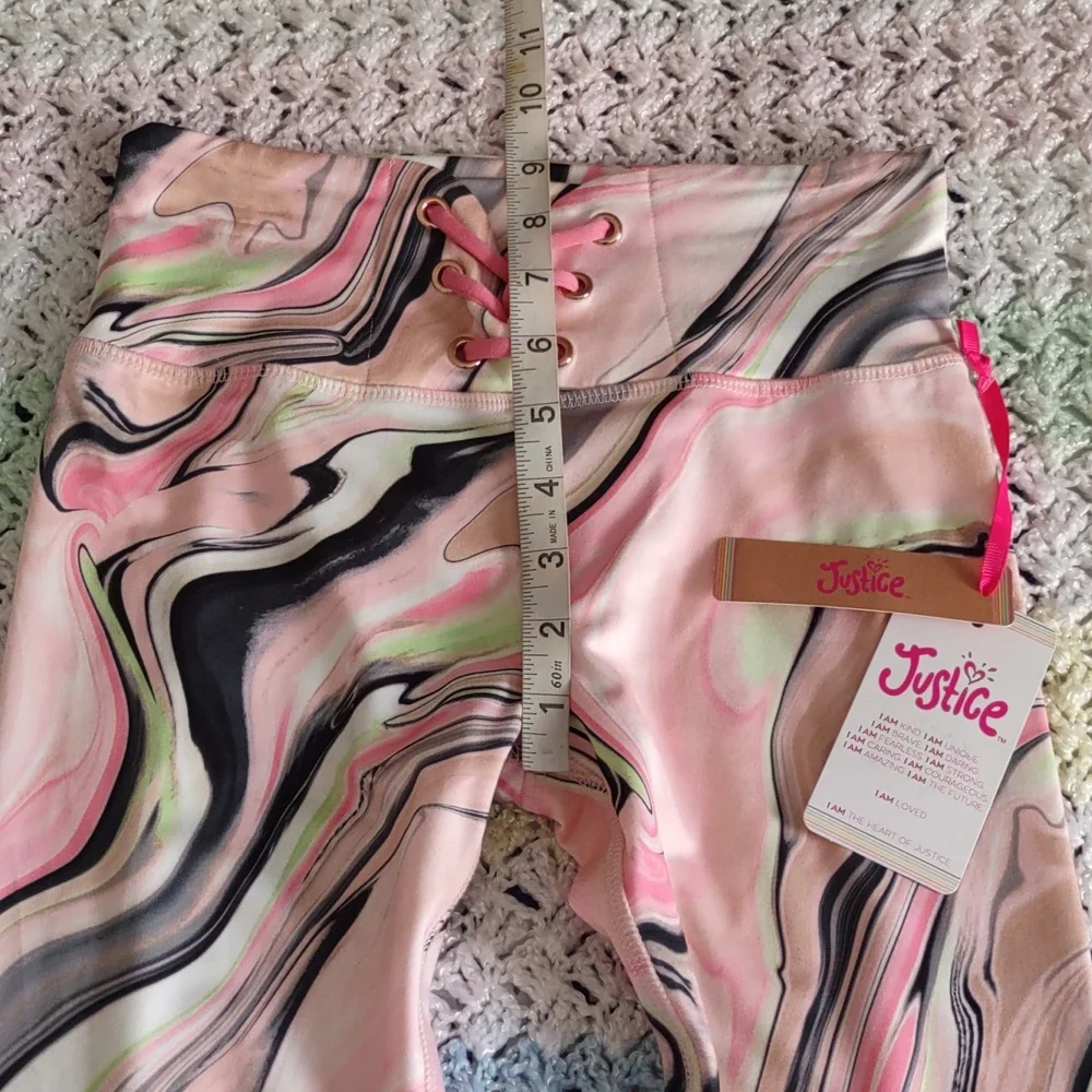 Justice M(10) Youth Pink Marble Lace Up Leggings